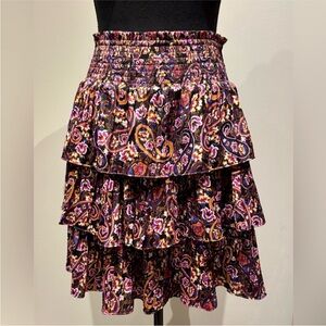Anthropologie Women’s Purple Paisley Floral Skirt Ruffled Tiered Multicolor Boho